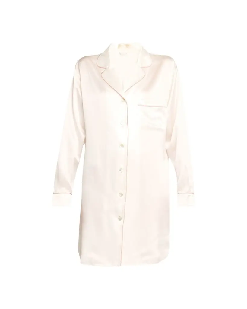 Olivia von Halle Poppy Long-Sleeve Silk Nightshirt