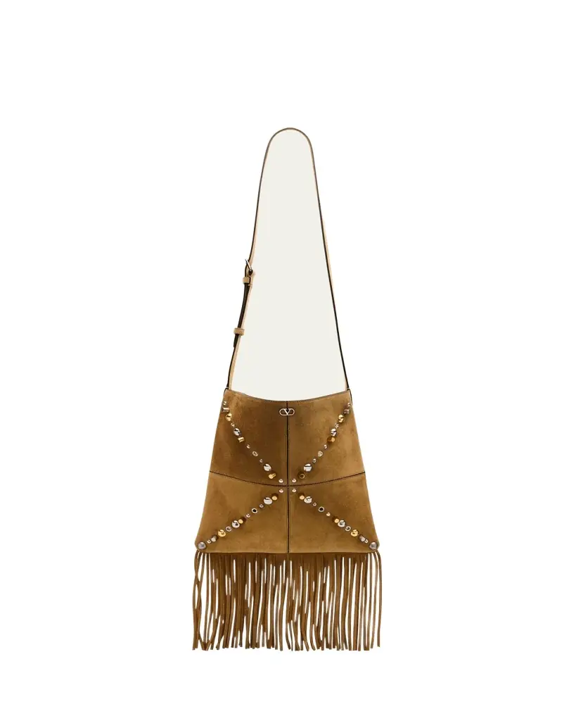 Valentino Garavani Nellcote Fringe Stud Suede Crossbody Bag
