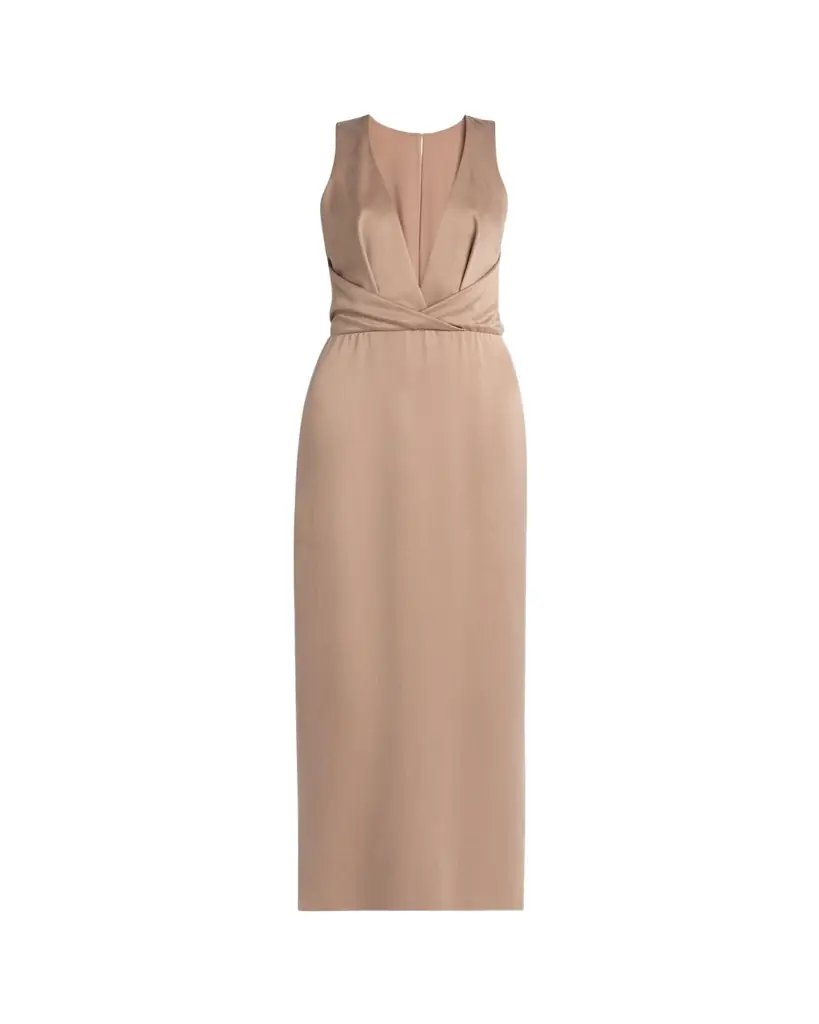 Giorgio Armani Long Crossover Back Slit Silk Dress
