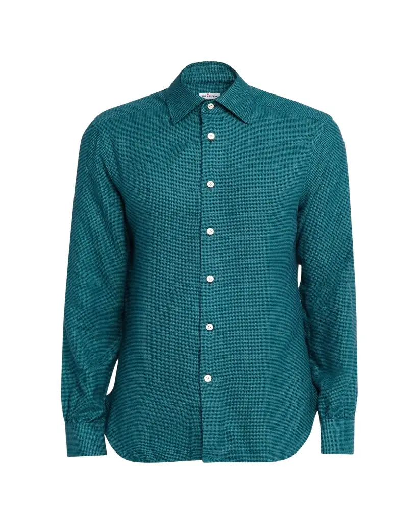 Kiton Men's Modern Fit Cotton Micro-Gingham Sport Shirt