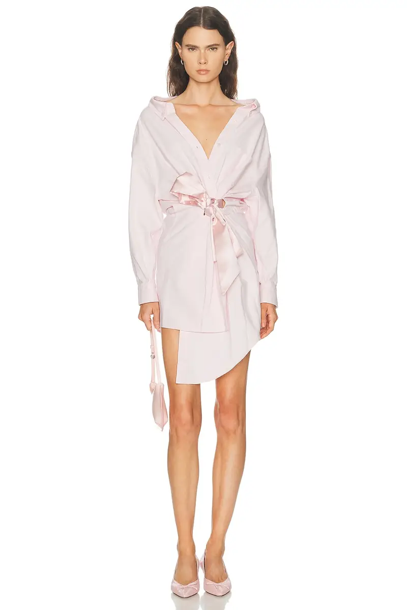 Satin Knot Oxford Shirt Dress