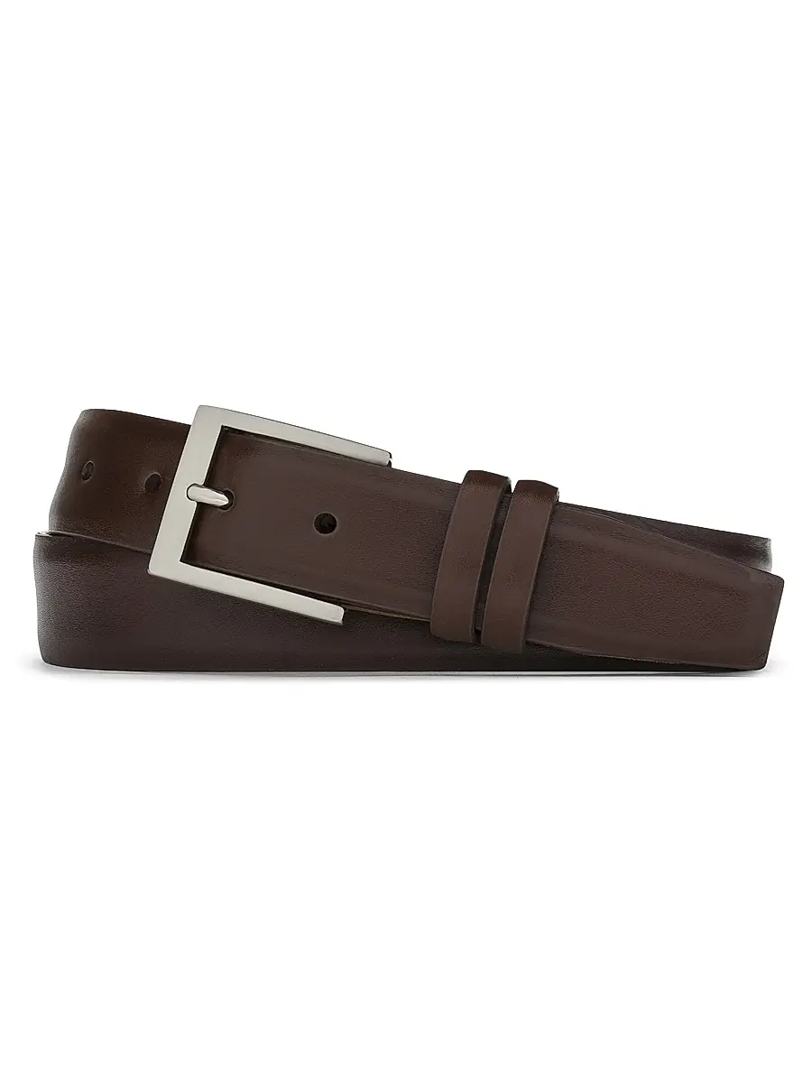 W. Kleinberg Men's Nappa Leather Plated-Brass Belt - Black