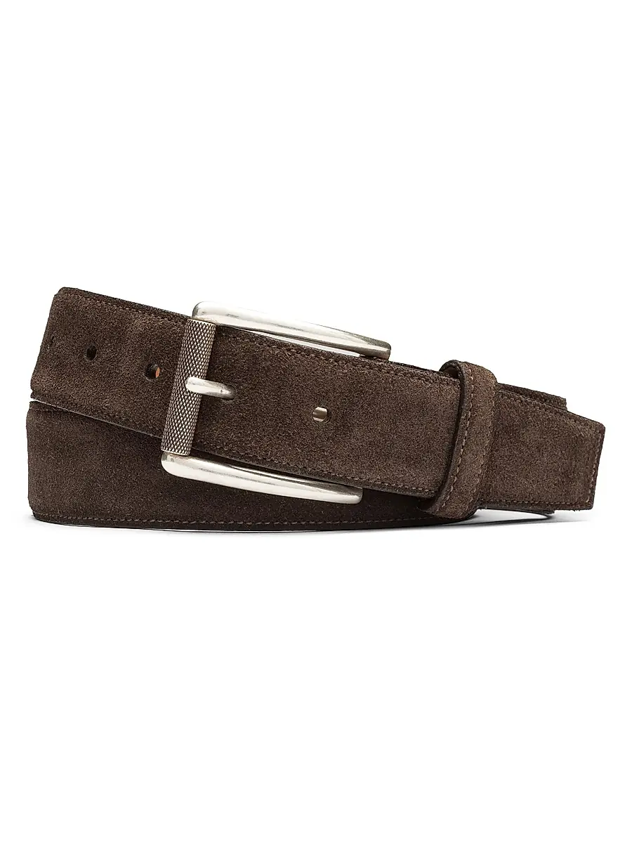 W. Kleinberg Men's Suede Plated-Buckle Belt - Navy