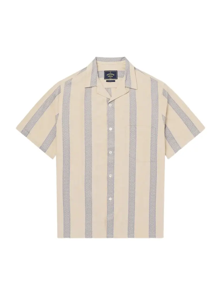 Portuguese Flannel Lousada Camp-Collar Embroidered Striped Cotton Shirt - Men