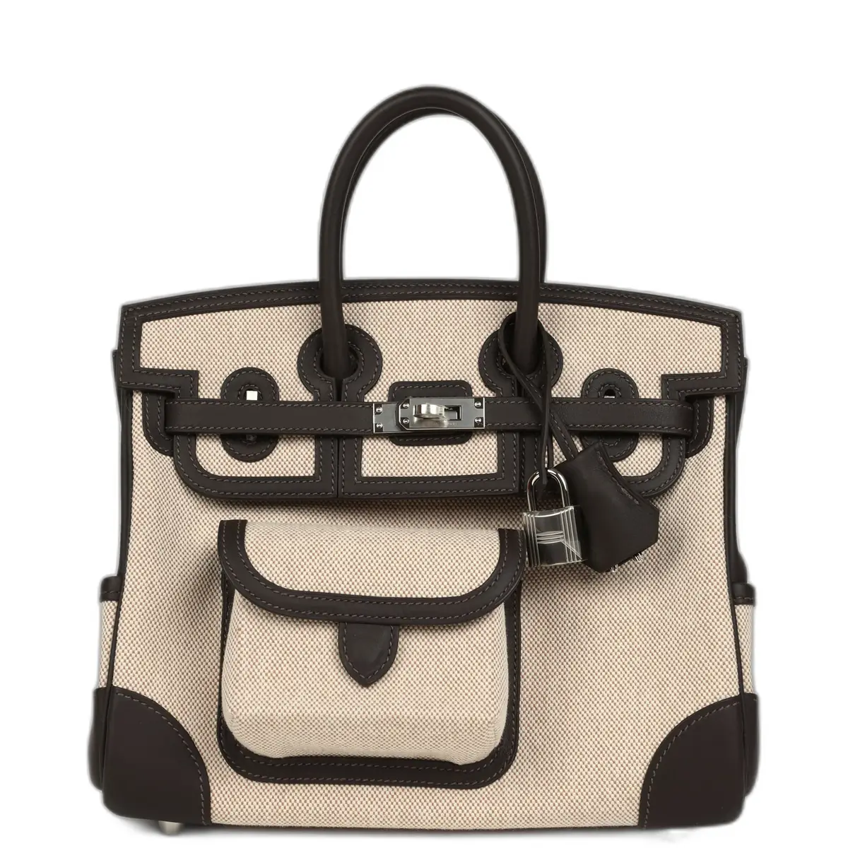 hermes Hermes Birkin 25 Cargo Ecru-Beige Toile H Canvas and Bai Brun Swift Palladium Hardware