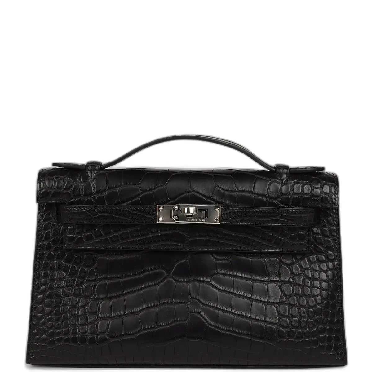 hermes Hermes Kelly Pochette Black Matte Alligator Palladium Hardware