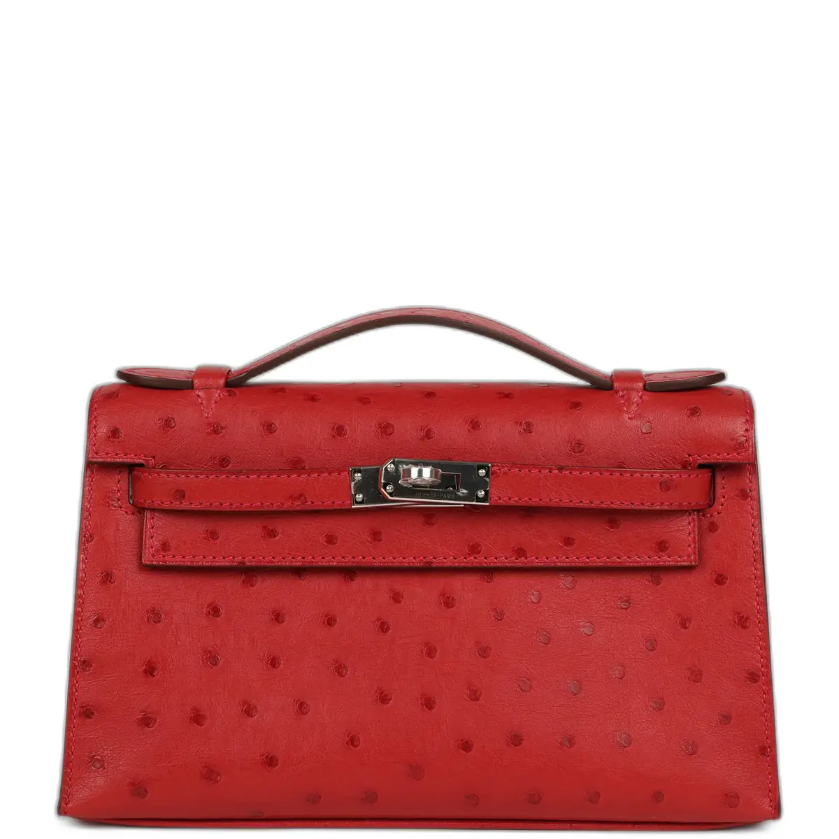 hermes Hermes Kelly Pochette Rouge Vif Ostrich Palladium Hardware