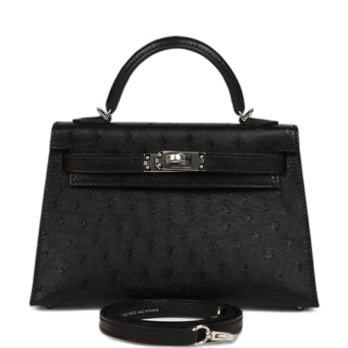 hermes Hermes Kelly Sellier 20 Black Ostrich Palladium Hardware