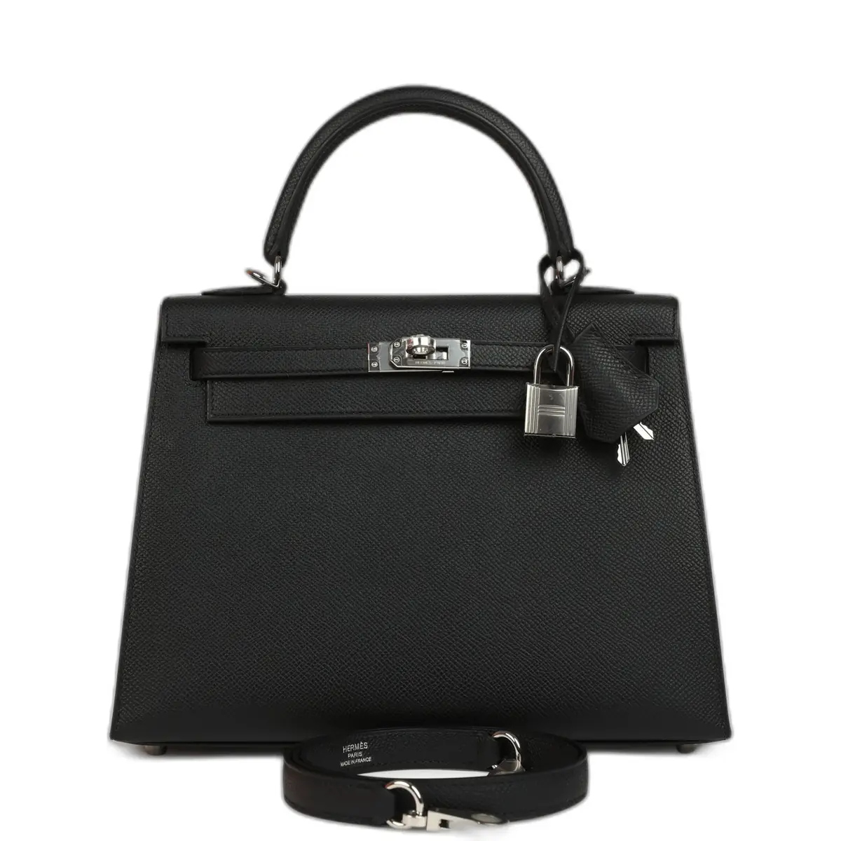 hermes Hermes Kelly Sellier 25 Black Epsom Palladium Hardware
