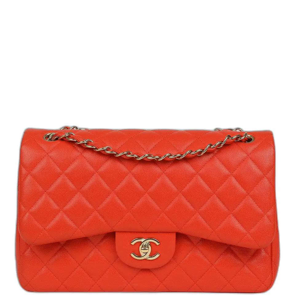 Chanel Pre-owned Chanel Jumbo Classic Double Flap Bag Dark Orange Shiny Caviar Light Gold Hardware