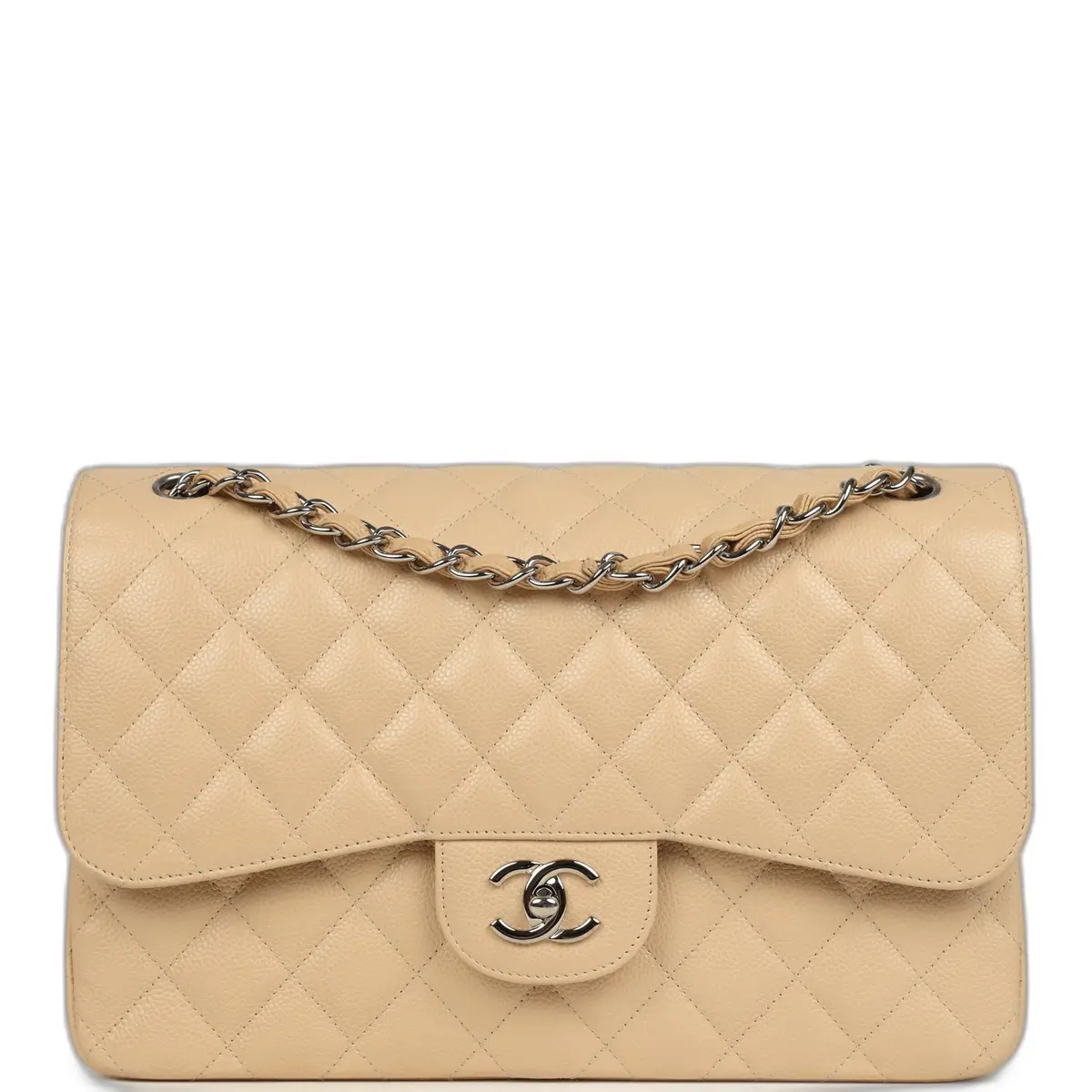 Chanel Pre-owned Chanel Jumbo Classic Double Flap Bag Light Beige Caviar Silver Hardware