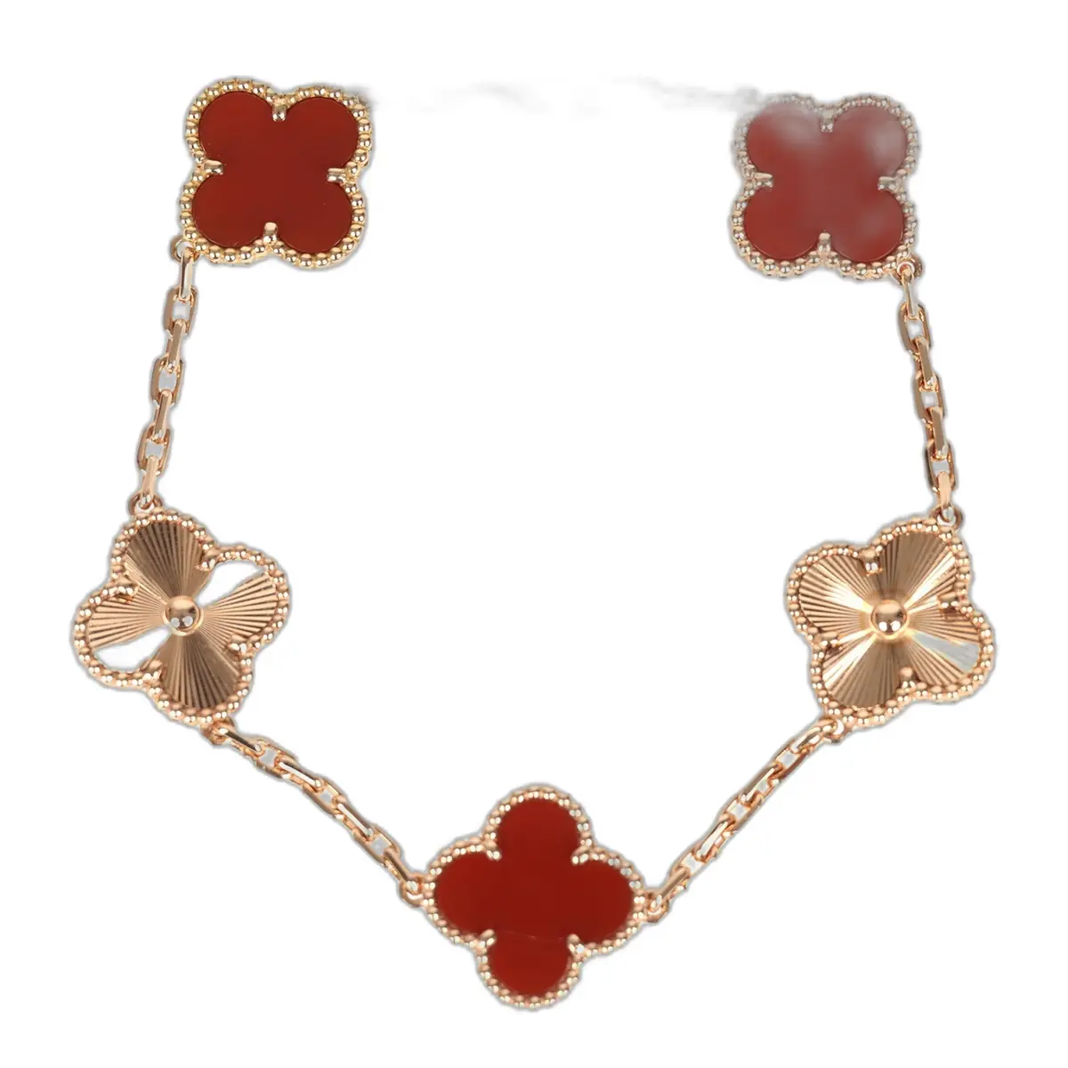 Van Cleef & Arpels Van Cleef & Arpels Vintage Alhambra 5 Motifs Bracelet Carnelian Guilloche 18K Rose Gold Hardware