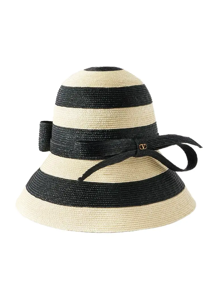 Valentino Garavani Vlogo Signature Bow-embellished Striped Straw Sunhat
