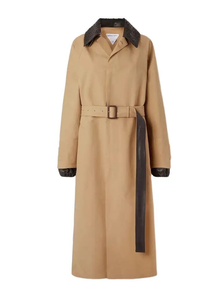 Bottega Veneta Belted Leather-trimmed Cotton-garbardine Trench Coat