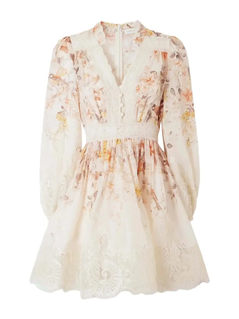 Zimmermann Luna Lace-trimmed Linen And Cotton-blend Mini Dress