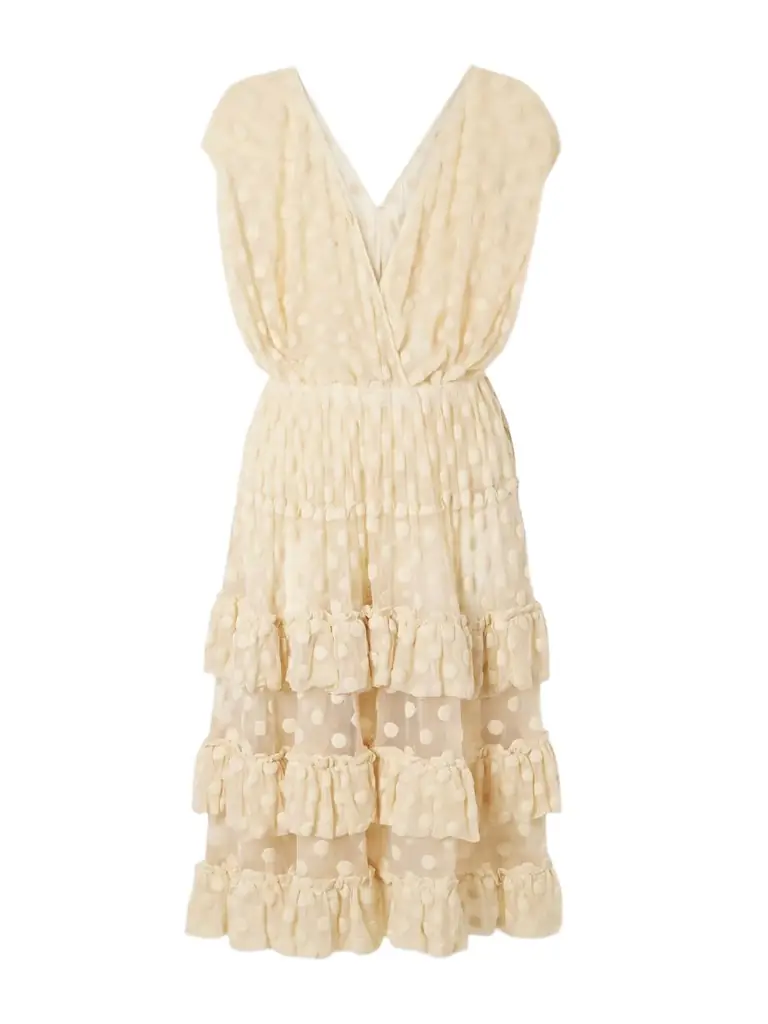 Dries Van Noten Ruffled Polka-dot Cotton-blend Mesh Midi Dress