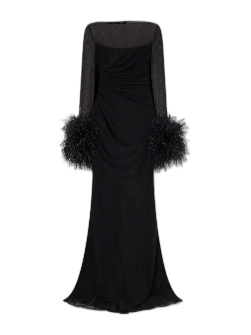 Gucci Layered Lace And Feather-trimmed Crepe De Chine Maxi Dress
