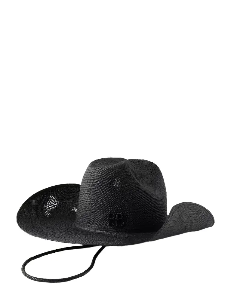 Ruslan Baginskiy Cowboy Distressed Leather-trimmed Embroidered Straw Hat