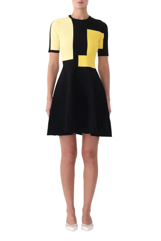 Jason Wu Collection COLORBLOCK KNIT MINI DRESS WITH FLARE SKIRT
