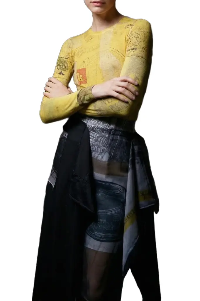 Jason Wu Collection MERINO WOOL KNIT CREW NECK WITH SULPHUR BANK ARTWORK BY ROBERT RAUSCHENBERG