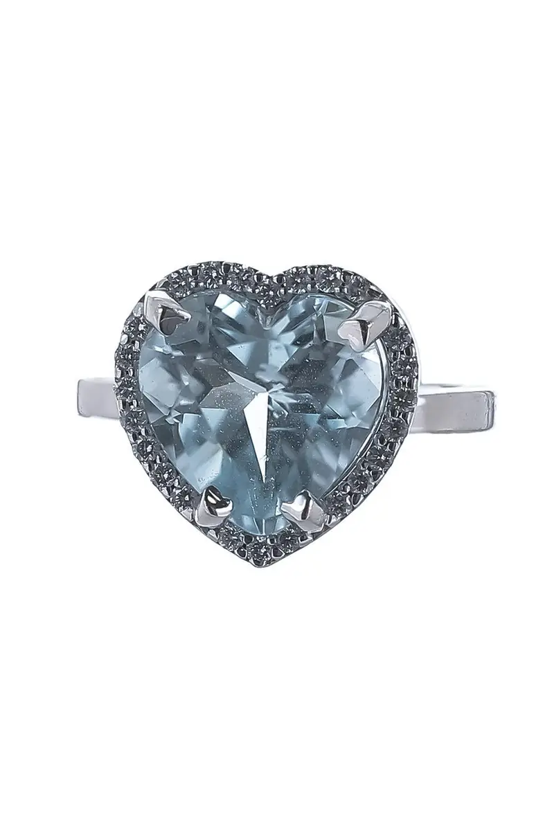 LISA NIK Aquamarine Diamond Heart Ring