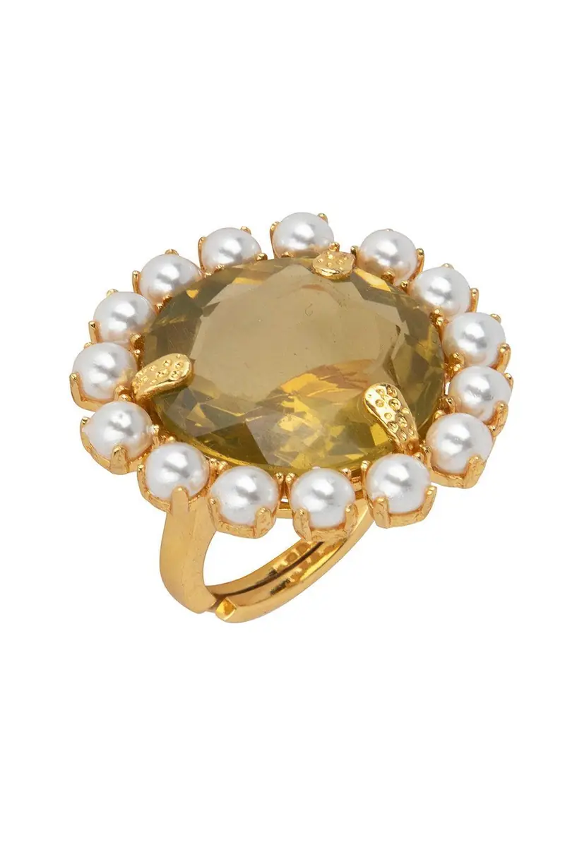 BOUNKIT JEWELRY Lemon Quartz Pearl Aurea Ring