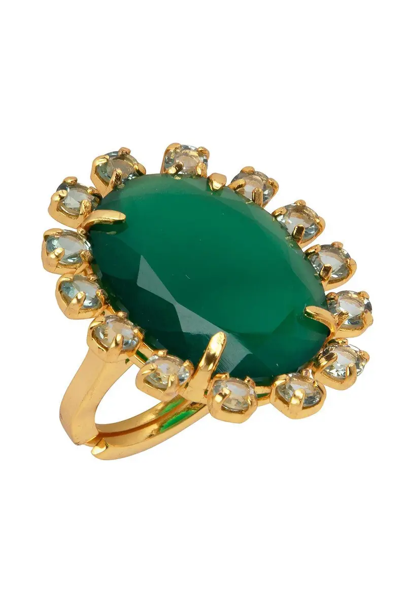 BOUNKIT JEWELRY Onyx Amethyst Green Oval Ring