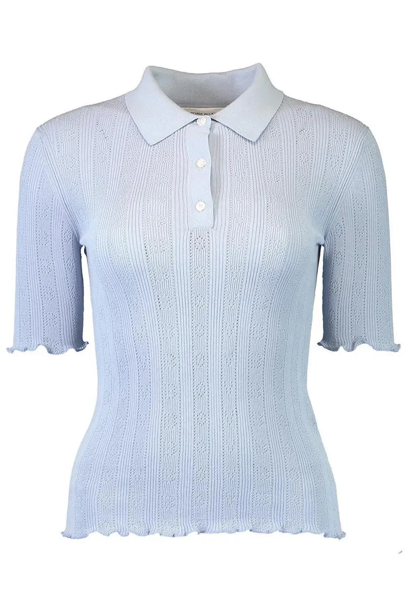 Victoria Beckham Short Sleeve Frill Polo Top