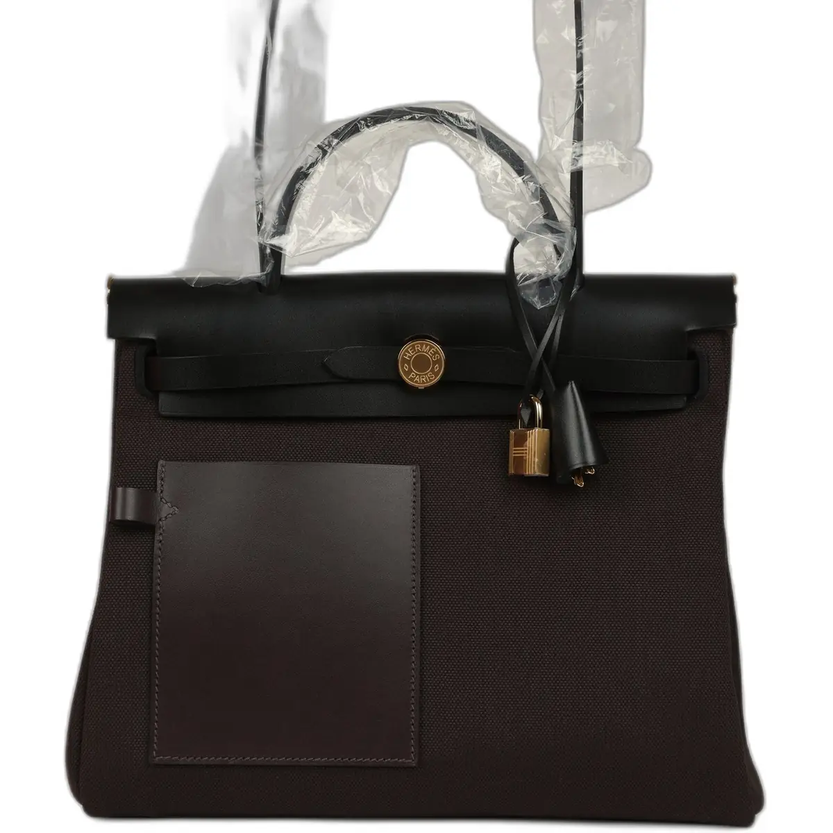 hermes Hermes Herbag Zip Pocket PM 31 Ebene Militaire Canvas and Black Vache Hunter Gold Hardware