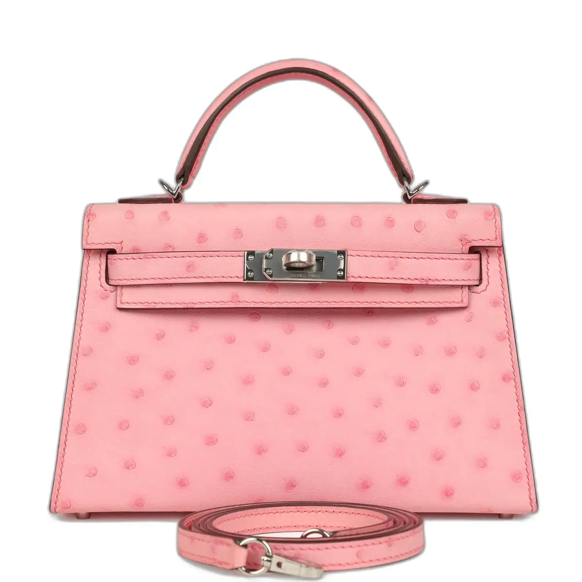 hermes Hermes Kelly Sellier 20 Bubblegum Ostrich Boreal Palladium Hardware