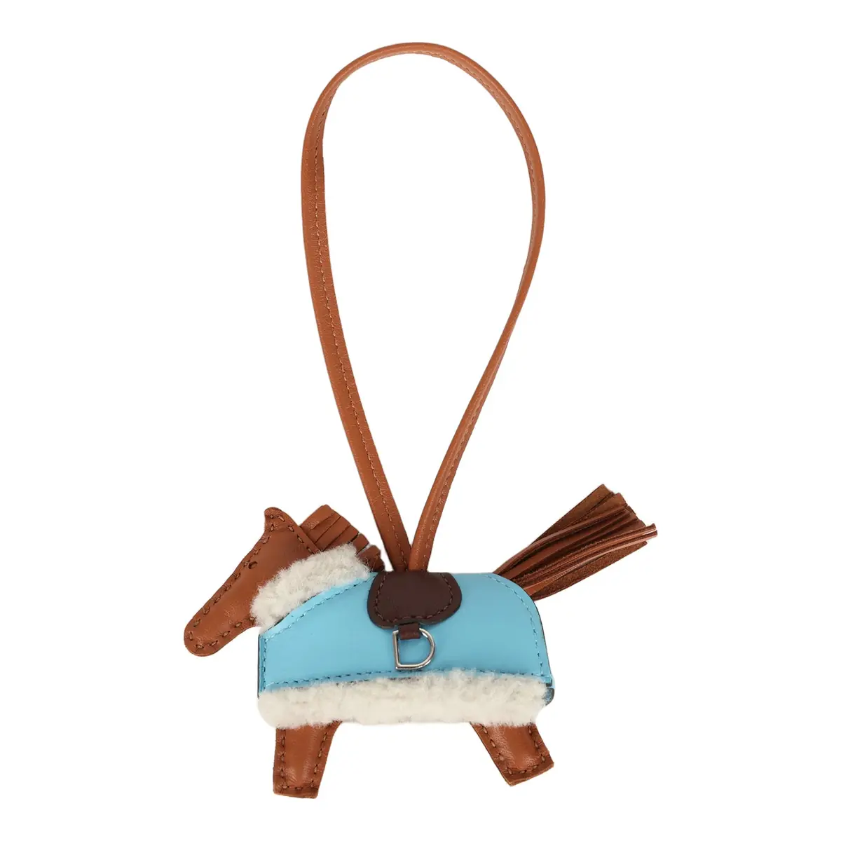 hermes Hermes Rodeo Robeo Plush Charm PM Gold, Celeste, Capucine Milo Lambskin and Ecru Merino Wool Palladium Hardware