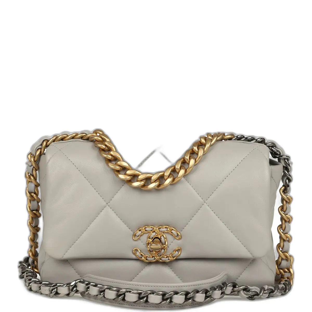 Chanel Pre-owned Chanel Medium 19 Flap Bag Grey Shiny Lambskin Mixed Metal Hardware