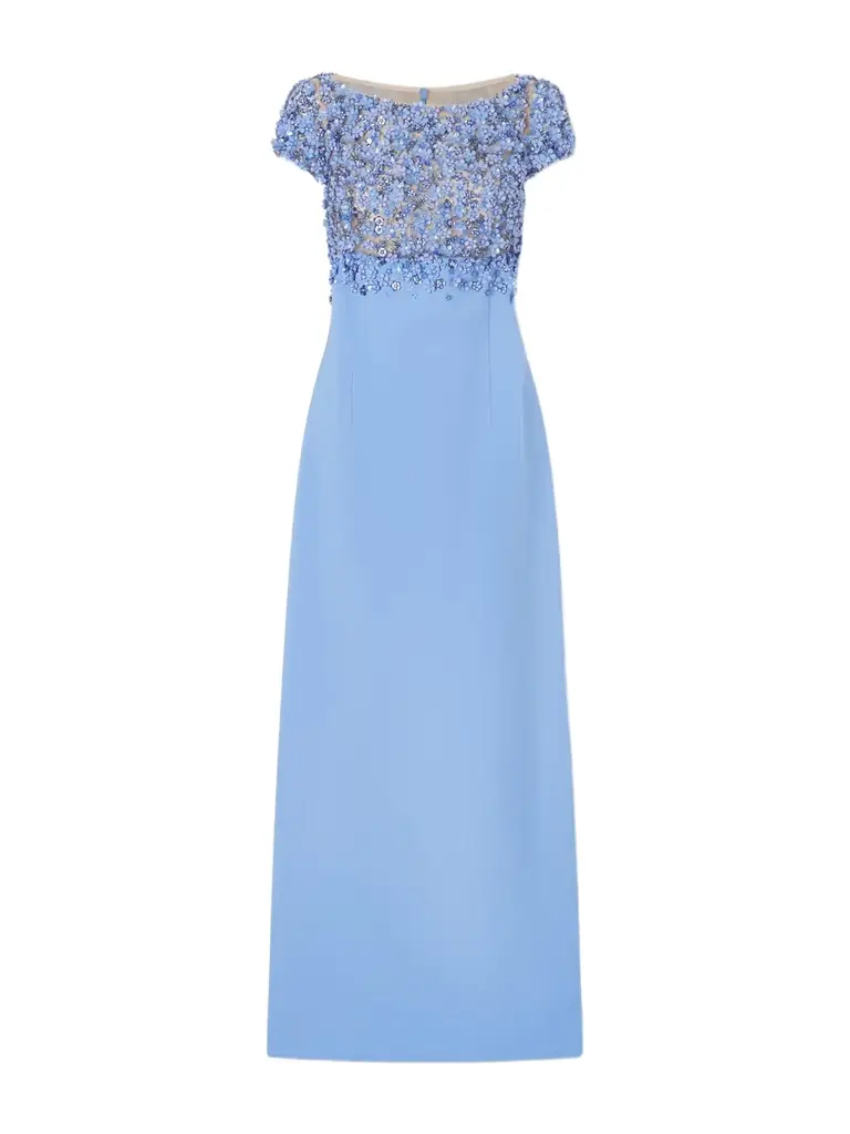 Oscar de la Renta Crystal-embellished Embroidered Wool-blend Gown
