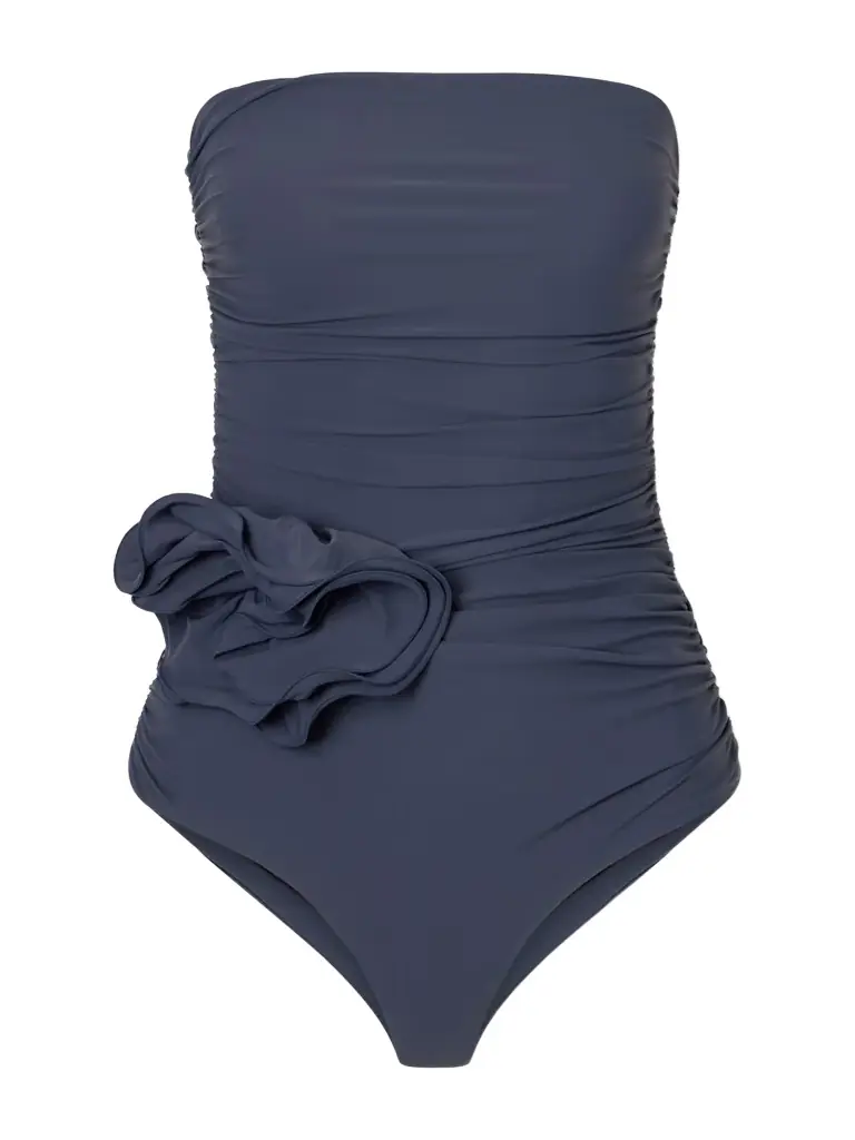 Magda Butrym Strapless Appliquéd Gathered Swimsuit
