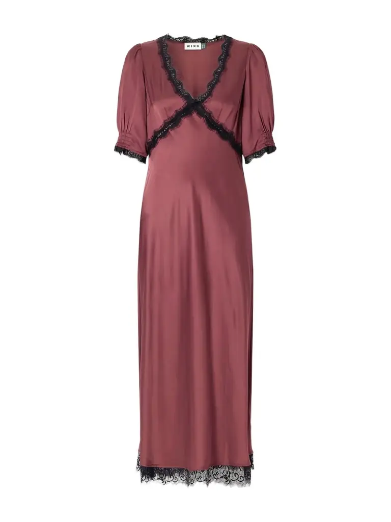 Rixo Annina Lace-trimmed Satin Midi Dress
