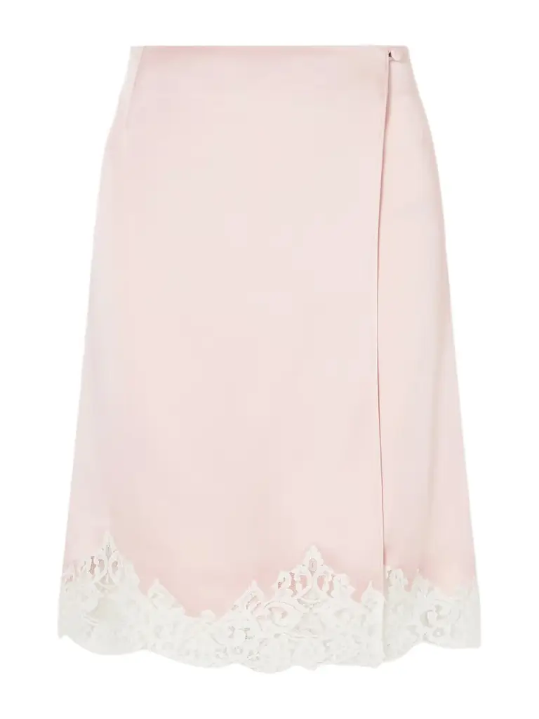 Stella McCartney Lace-trimmed Satin Midi Skirt