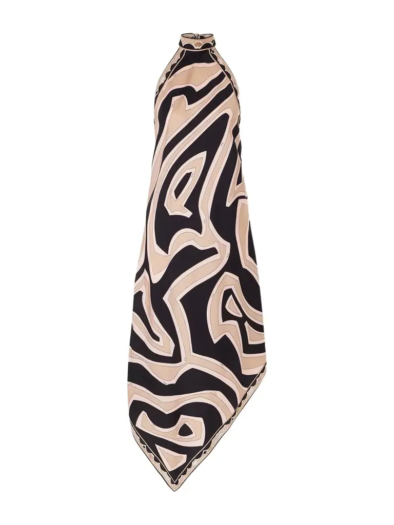 PUCCI Asymmetric Printed Silk-twill Halterneck Dress