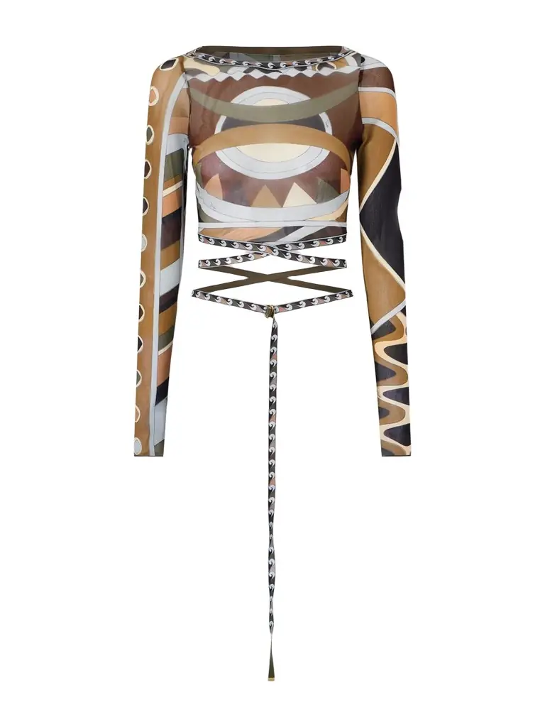 PUCCI Cropped Printed Tulle Top