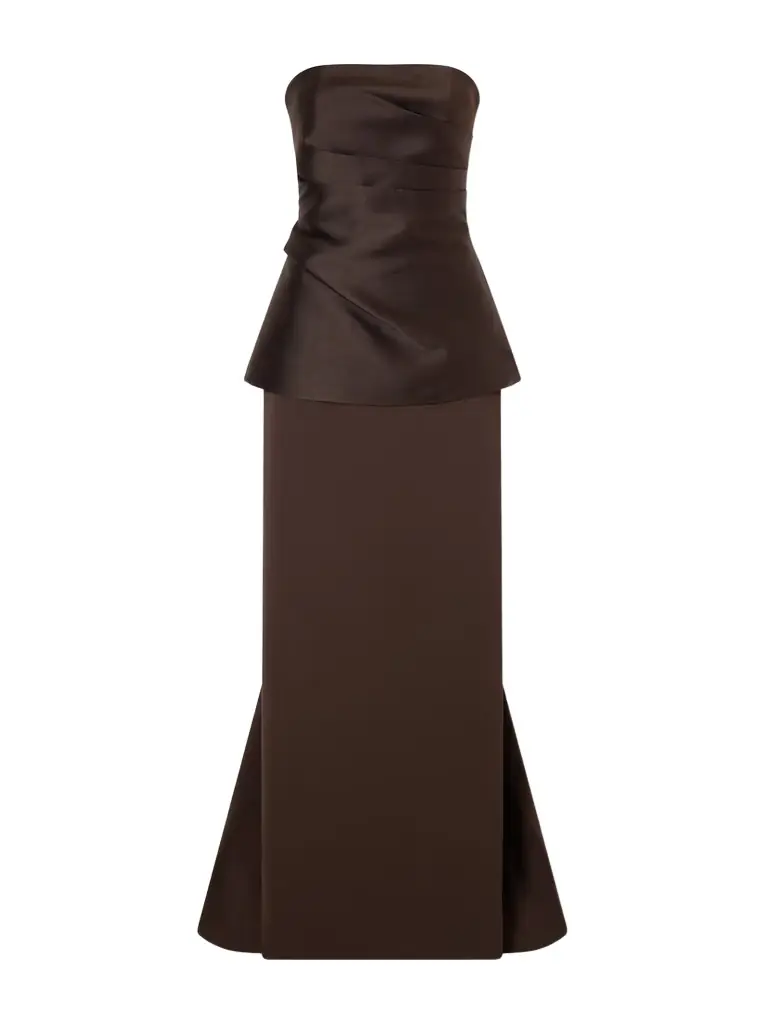 Solace London Alia Gathered Satin And Crepe Gown