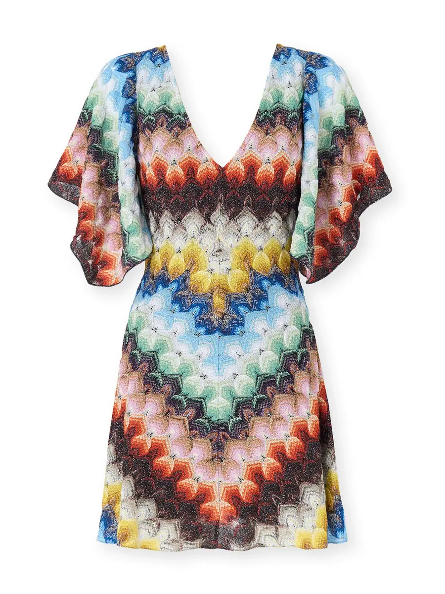 Missoni Lamé Lace Flutter-Sleeve Mini Dress