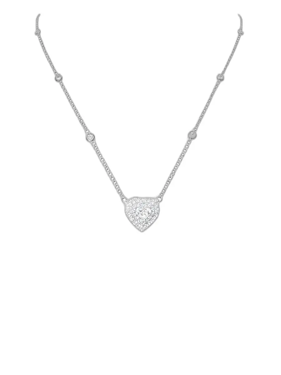 Wish Fine Jewelry 0.73ct Diamond 18K Gold Stationed Heart Pendant Necklace