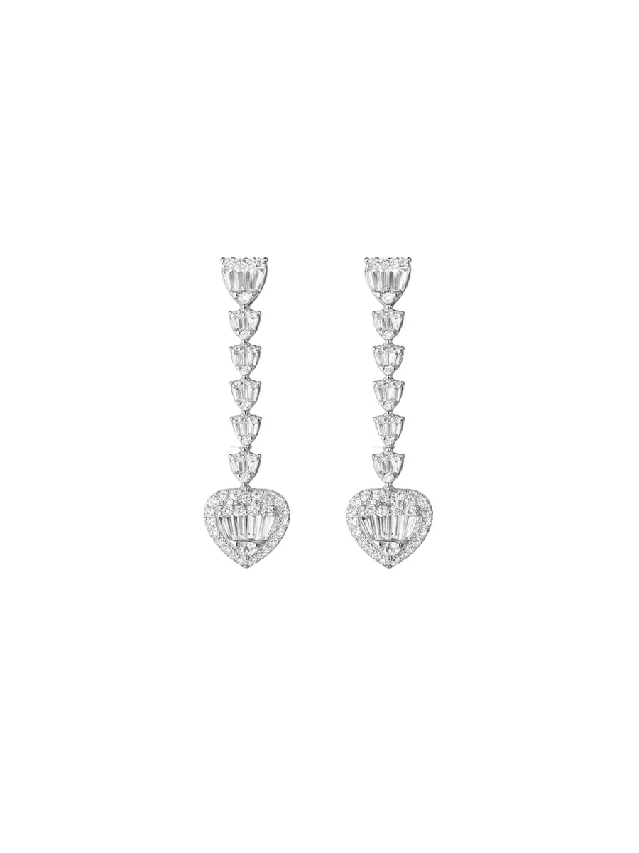 Wish Fine Jewelry 1.85ct Diamond 18K Gold Heart Dangle Drop Earrings