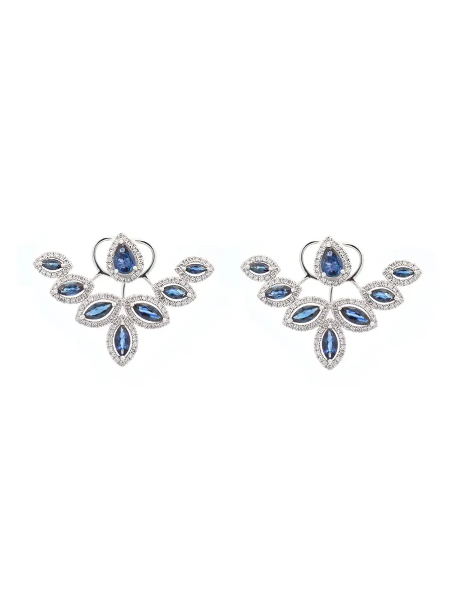 Wish Fine Jewelry 4.24ct Diamond Sapphire 18K Gold Day & Night Earrings
