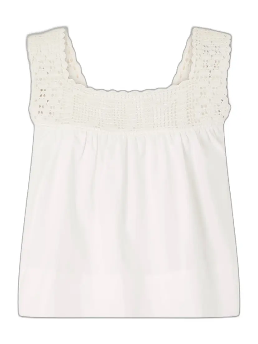 Calle Del Mar Heirloom Lace-trimmed Cotton-poplin Top