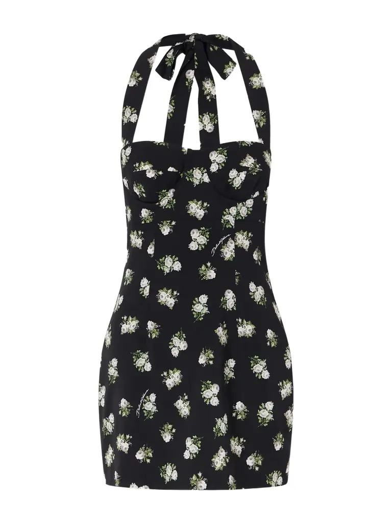 Dolce & Gabbana Floral-print Silk-blend Halterneck Mini Dress
