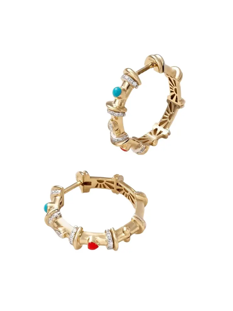 L’Atelier Nawbar Milky Way 18-karat Gold, Diamond And Enamel Hoop Earrings