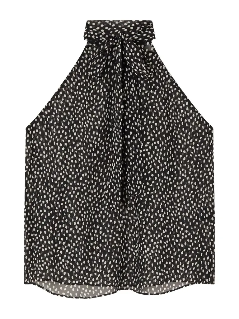 Nili Lotan Alla Halterneck Polka-dot Silk-chiffon Blouse