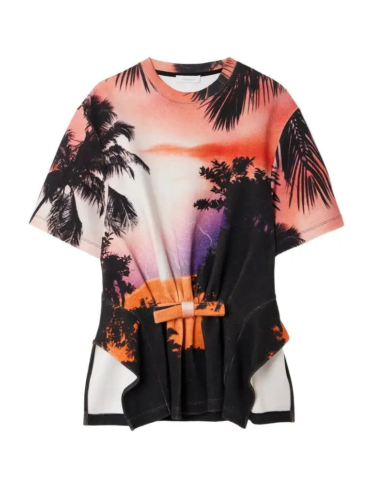 Rabanne Bow-detailed Printed Gathered Jersey T-shirt