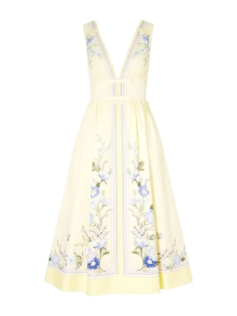 Self-Portrait Bow-detailed Floral-print Cotton Midi Dress
