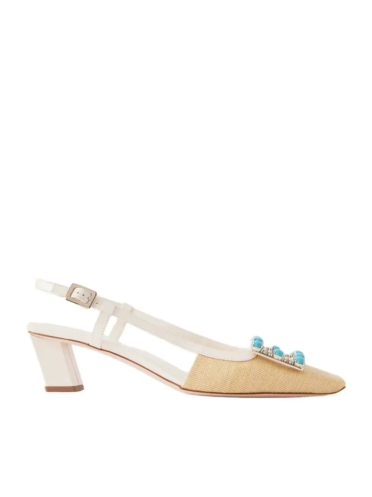 Roger Vivier Belle Vivier 45 Leather-trimmed Embellished Slingback Pumps